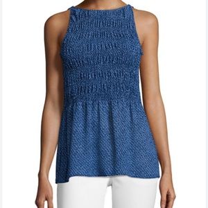 Michael Kors Arashi Smocked Front Printed Top Size Small